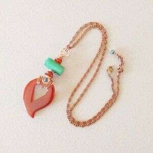 Unique & Eclectic Agate Heart w. Wire Wrapped Stacked Semi-Precious Stones